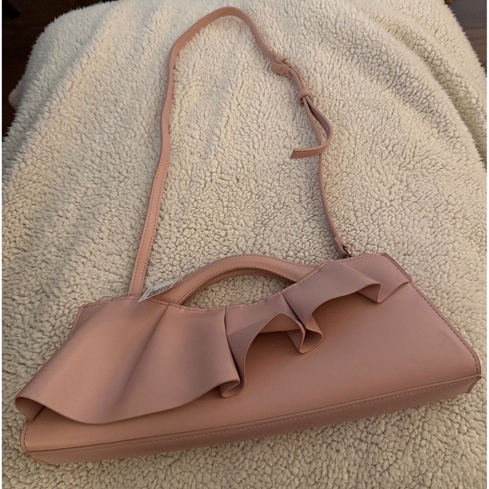 BCBG Ruffle Clutch Bag Women OS Blush Pink Excellent Crossbody Handbag